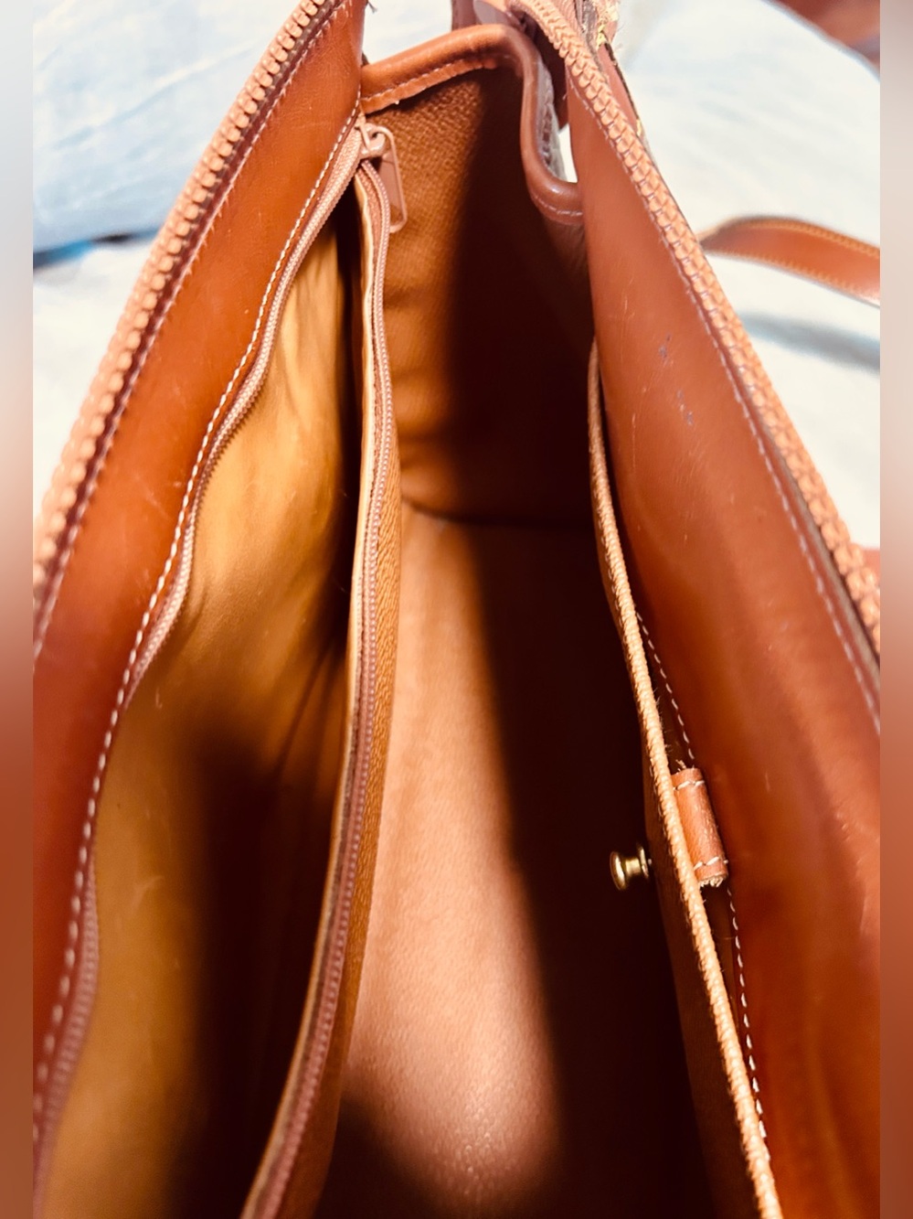 Vintage 90s Dooney & Bourke Pebbled Leather Satchel in Grey and Tan - Picture 4 of 7
